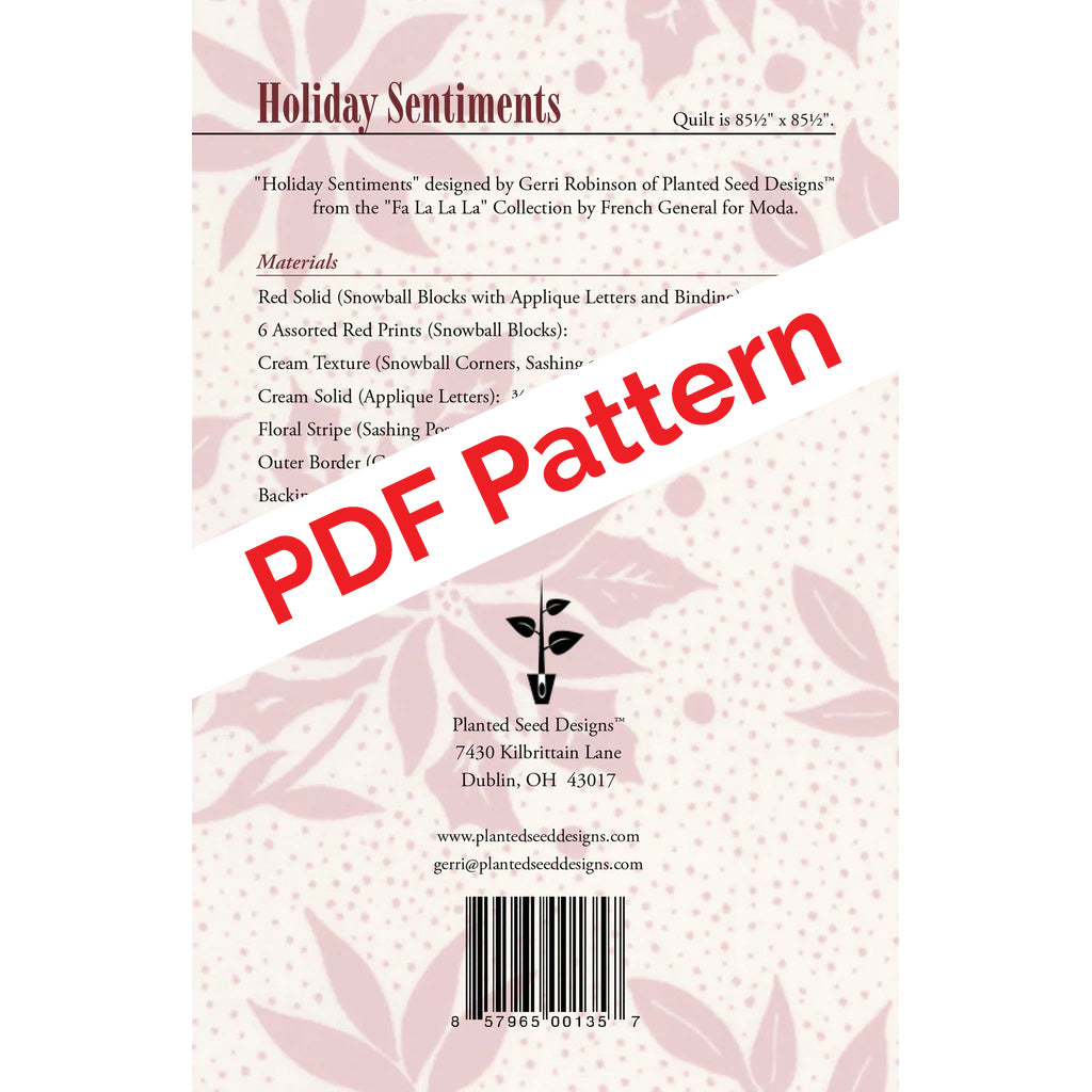 Holiday Sentiments PDF Quilt Pattern Planted Seed Designs