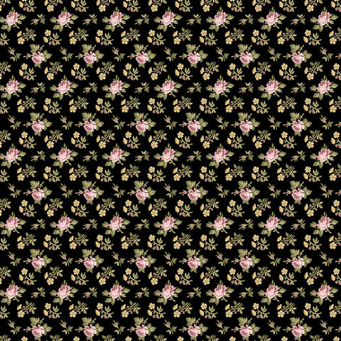 Midnight Garden Rose Ditsy Print Black (C12544-Black)